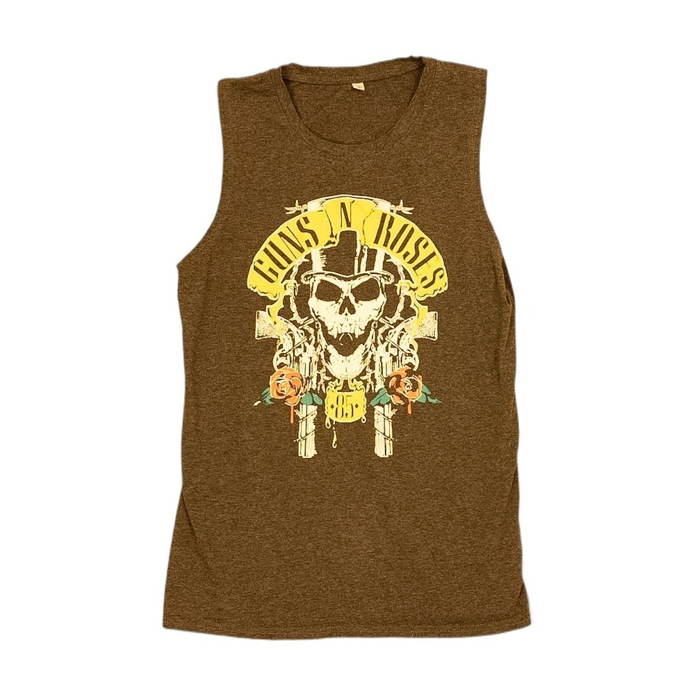Guns N Roses Tank Top Mens L Brown Excellent Graphic Rock Band Sleeveless Tee